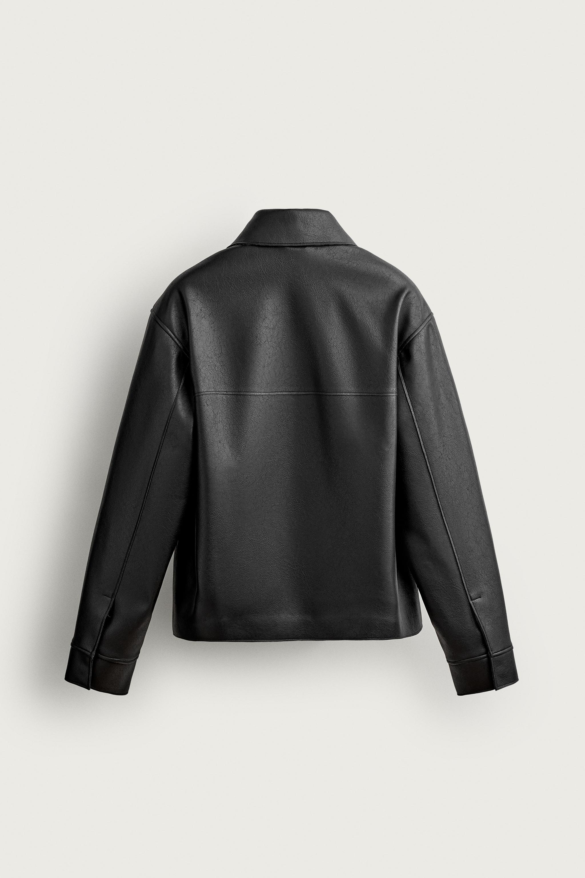 FAUX LEATHER REGULAR FIT JACKET — Black (alternate view)