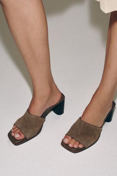SANDALES À TALONS EN CROÛTE DE CUIR - Gris taupe de Zara - Image 3