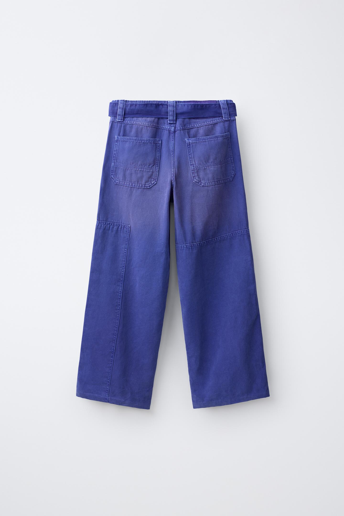 Детские брюки Zara Washed-Effect Belted Trousers, цвет: Чернильный синий — фото 3