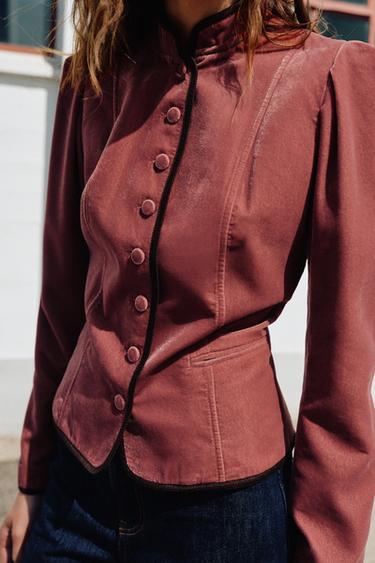 VELVET BLAZER WITH CONTRAST TRIM - Pink by Zara