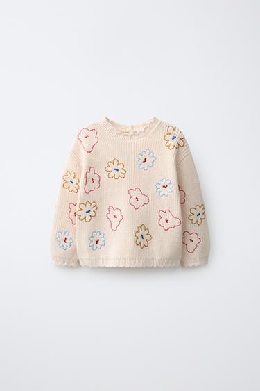 SUÉTER FLORES BORDADAS 100% ALGODÓN - Crudo de Zara
