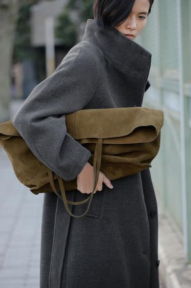 스웨이드 레더 맥시 토트백 - Zara 카키 그린