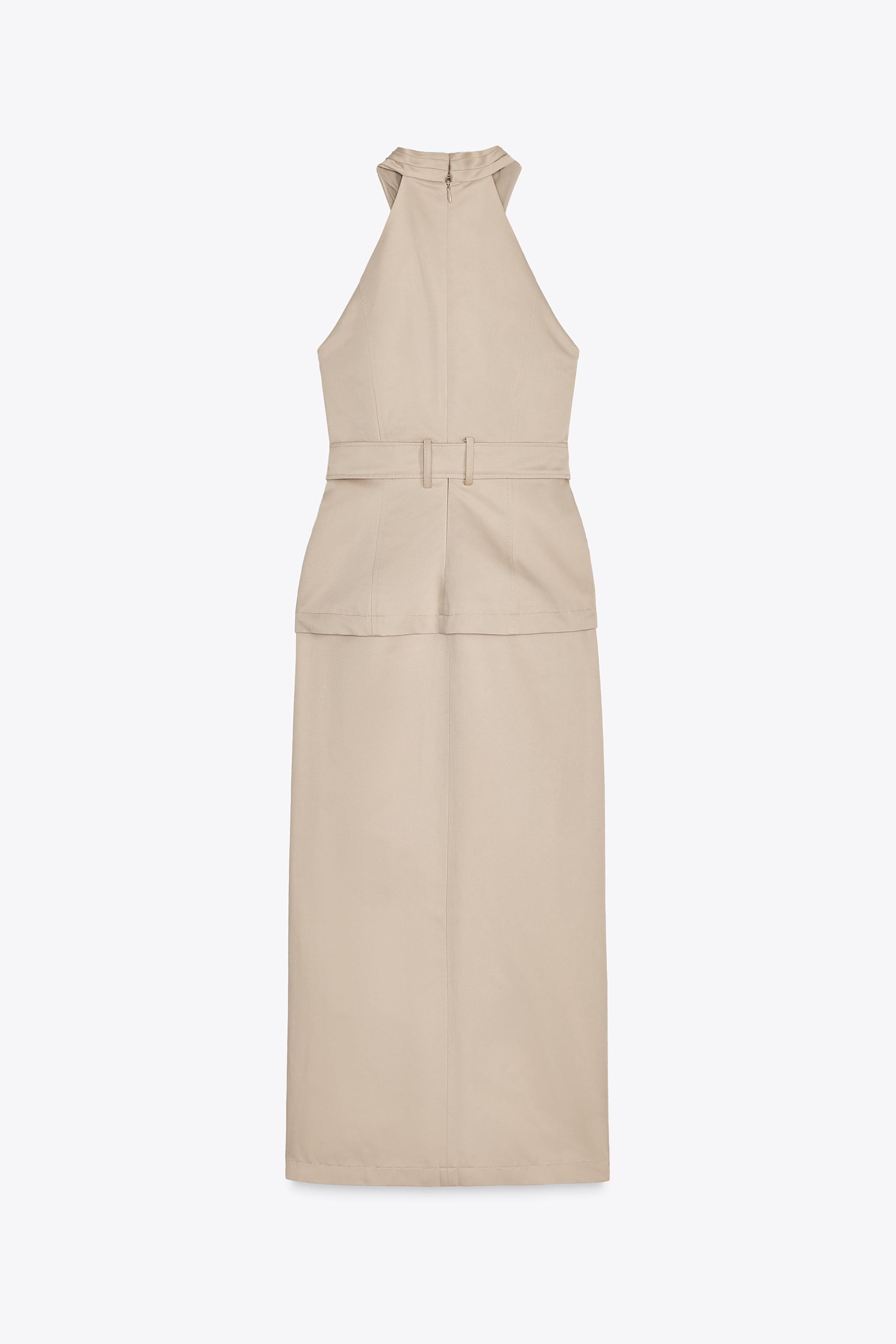 ZARA クロスベルトミディ丈ワンピース 2604/615 CROSSOVER BELTED MIDI DRESS - taupe brown | ZARA United States