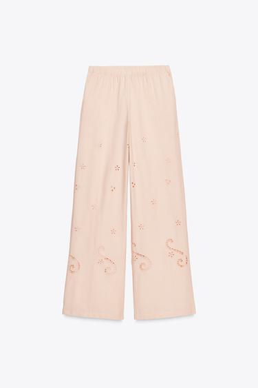 EMBROIDERED PYJAMA TROUSERS - Pale pink by Zara