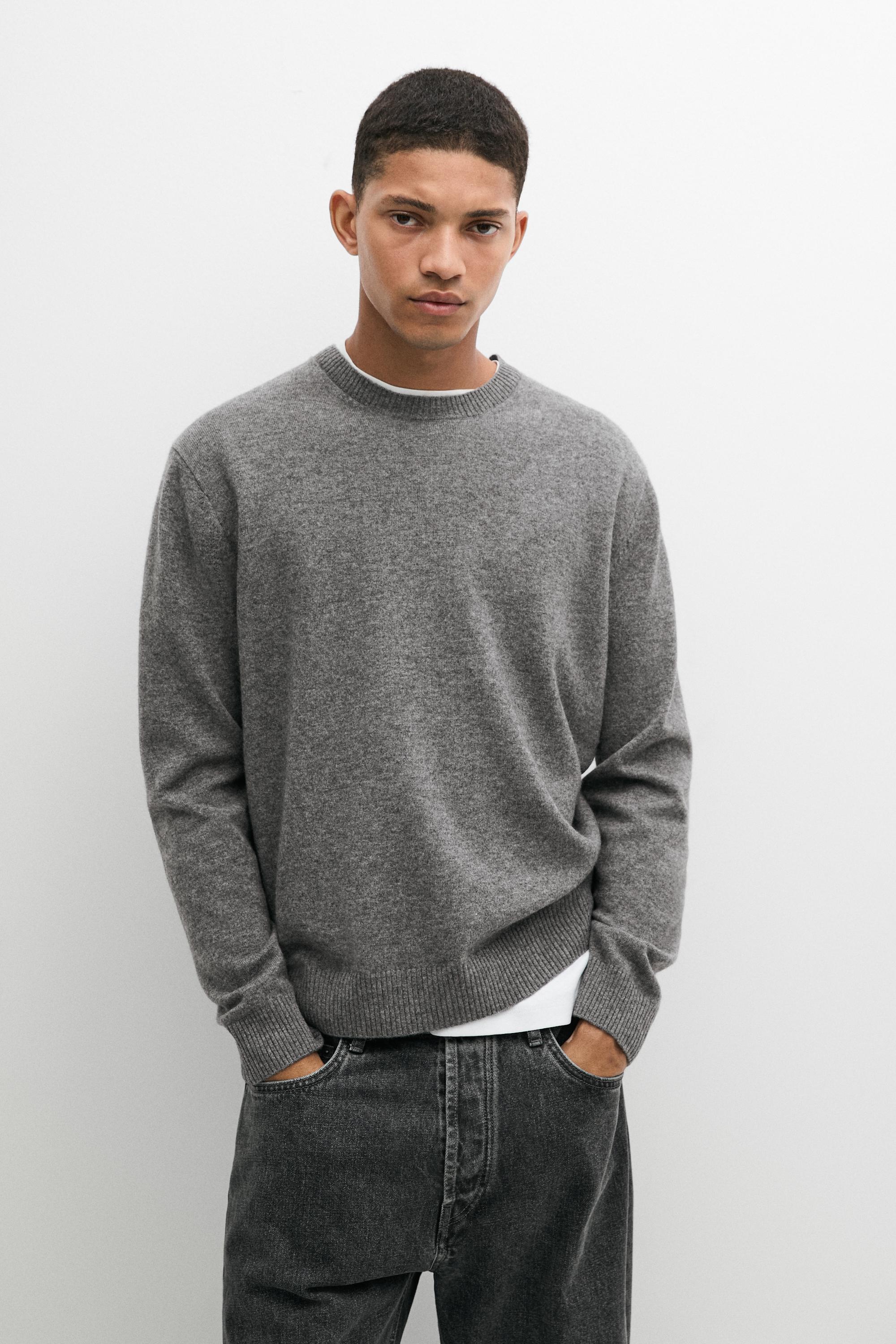 Wool blend round neck knit sweater — Anthracite grey