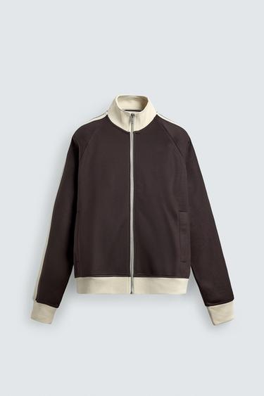 SWEATSHIRT MIT STREIFEN UND REISSVERSCHLUSS - Dunkles Granatrot von Zara