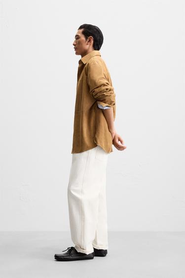 REGULAR FIT SUEDE LEATHER SHIRT - Brown by Zara - Image 3