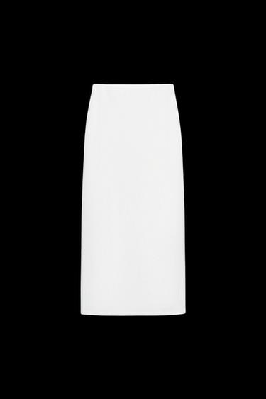 Zara CUT-OUT KNIT MIDI SKIRT - Mid-ecru