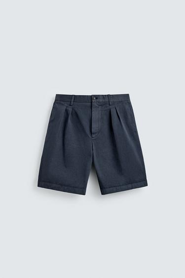 RELAXED FIT PLEATED BERMUDA SHORTS AARON LEVINE X ZARA - dusty blue by Zara