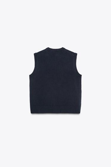 GILET EN LAINE À BOUTONS DORÉS - Bleu marine de Zara - Image 5