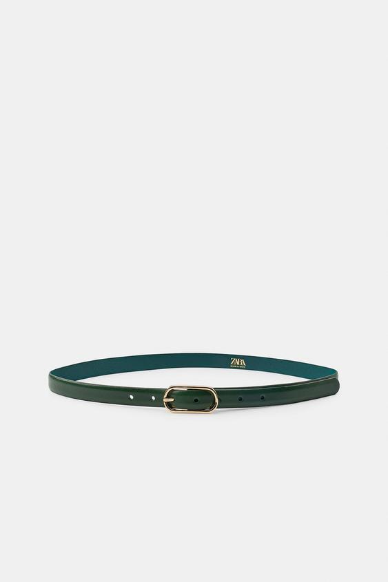 100% LEATHER BELT WITH METAL BUCKLE - Green by Zara - Image 0