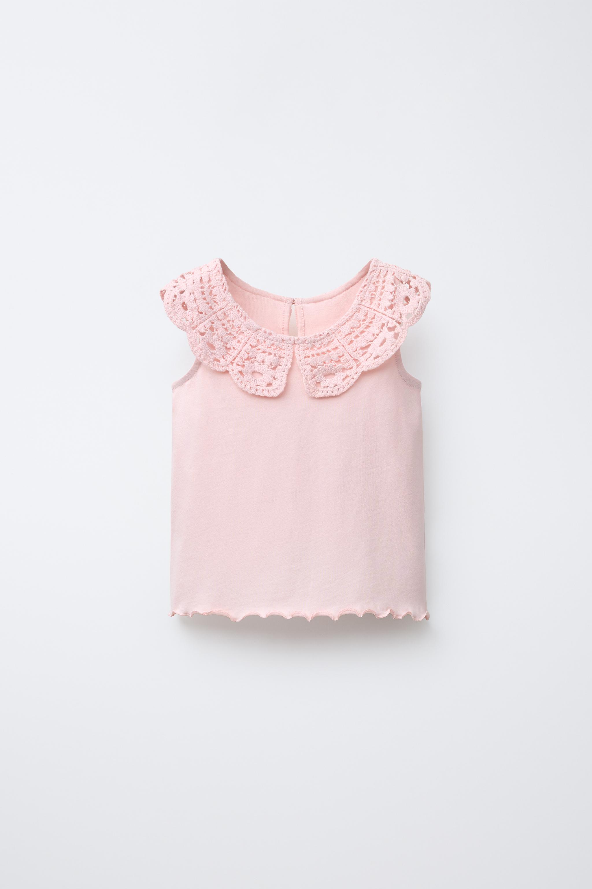 CROCHET COLLAR T-SHIRT - Blue / Gray | ZARA United States