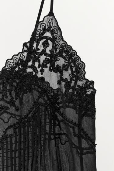 Zara EMBROIDERED BEADED CAMISOLE ZW COLLECTION - Black