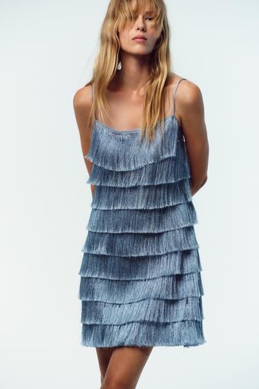 KRÁTKÉ ŠATY S TŘÁSNĚMI - Modrá od Zara