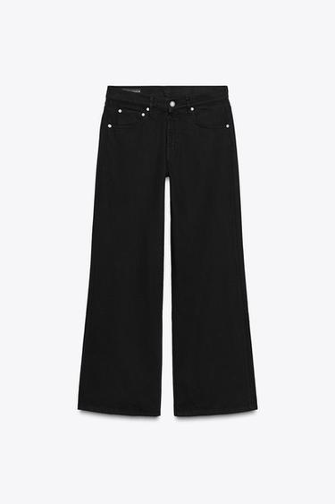 ZW COLLECTION WIDE LEG LOW-RISE JEANS - Black by Zara
