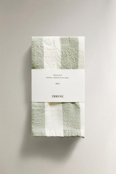Zara PACK OF DYED THREAD STRIPED NAPKINS (PACK OF 2) - Bluish