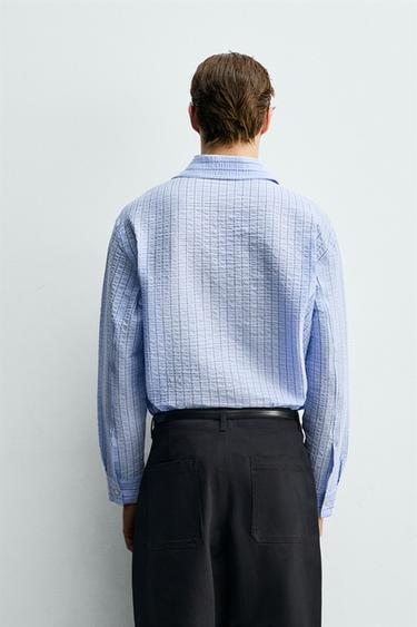 CREASED-EFFECT STRIPED SHIRT - Sky blue by Zara - Image 2