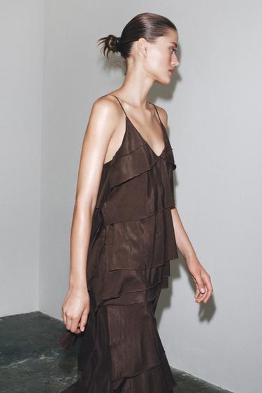 ROBE À VOLANTS ZW COLLECTION - Marron de Zara - Image 3