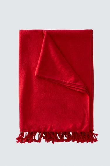 Zara Kırmızı - PÜSKÜLLÜ PAMUKLU PLAJ HAVLUSU