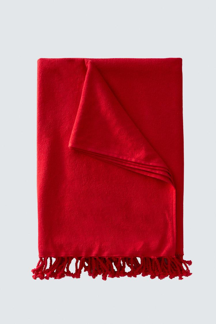 ZARA FRINGED COTTON BEACH TOWEL