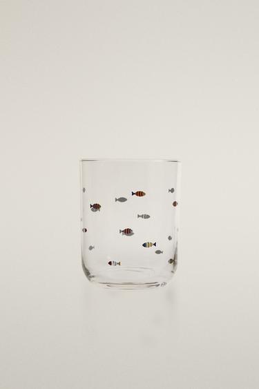 VERRE EN VERRE MOTIF POISSONS - Bleu de Zara - Image 0