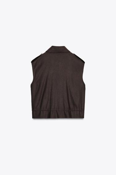 CARGO WAISTCOAT WITH LINEN - Brown by Zara