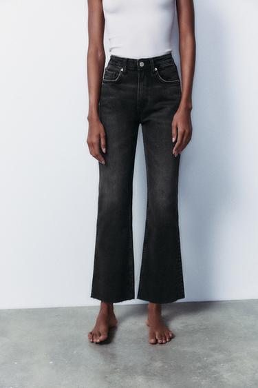 Zara TRF HIGH-WAISTED CROPPED FLARE JEANS - Faded black