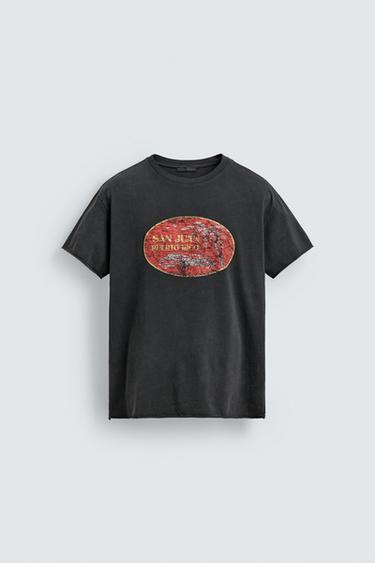 CAMISETA RELAXED FIT ESTAMPADO LAVADO - Negro de Zara