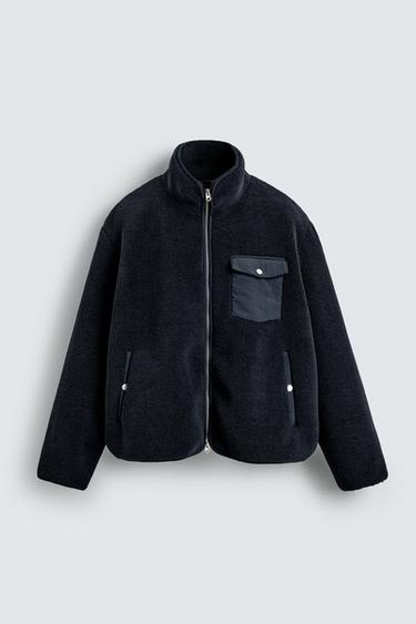 JAKKE MED LAMMEULDSEFFEKT  KOMBINERET - marine fra Zara