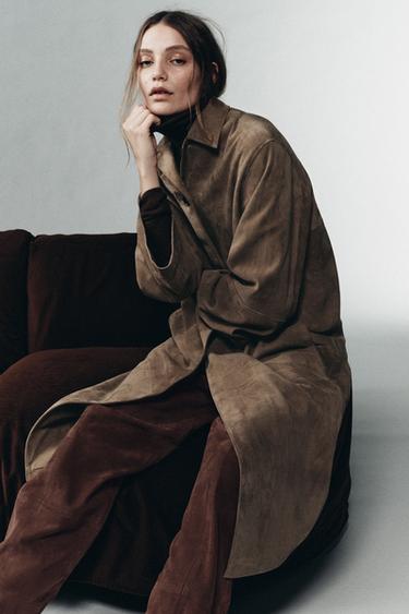Zara 100% SUEDE LEATHER COAT LIMITED EDITION - Chocolate