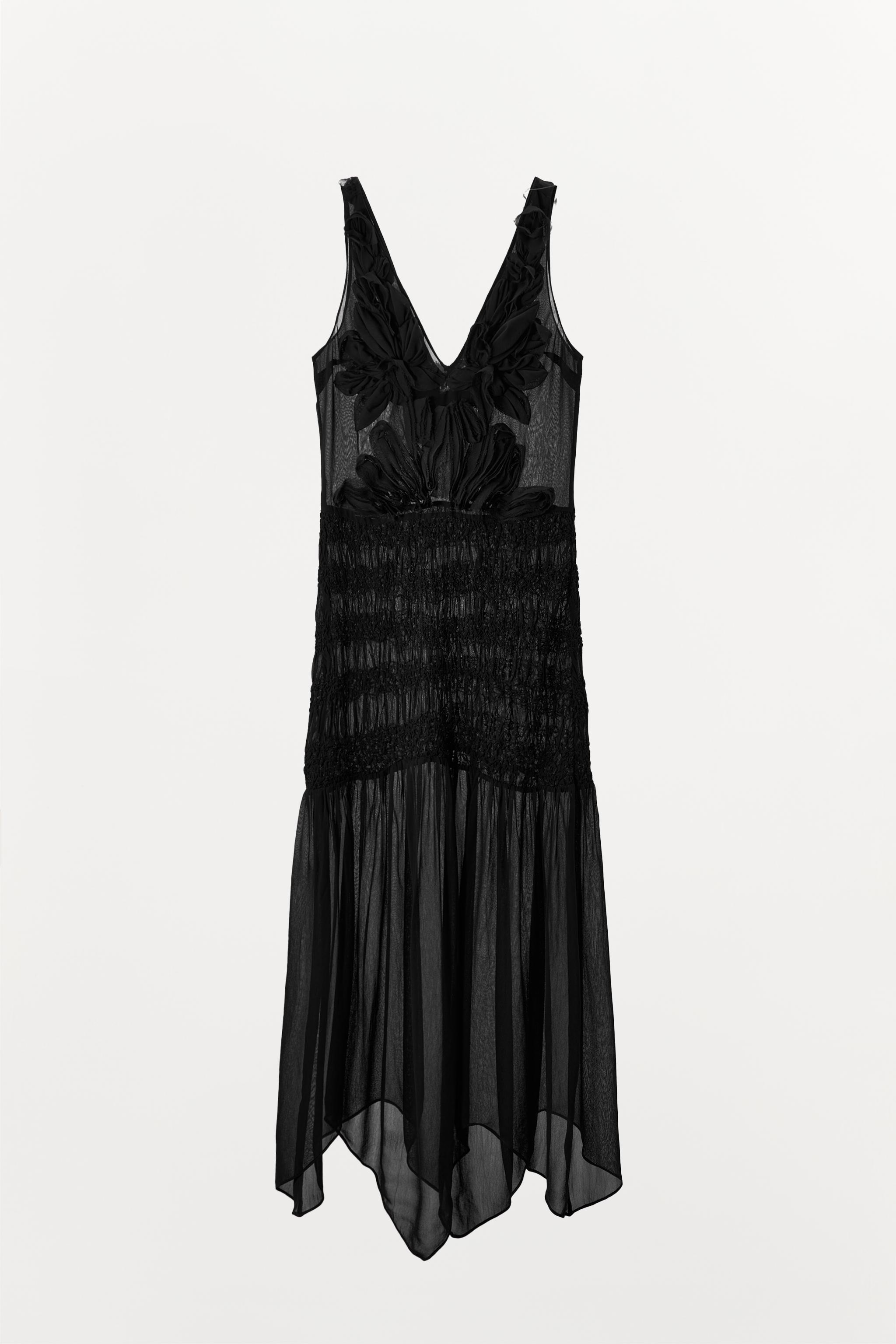 【ZARA】構造セミシースルーワンピース ブラック | 7521/516/800 TEXTURED SEMI-SHEER DRESS - Black | ZARA United States