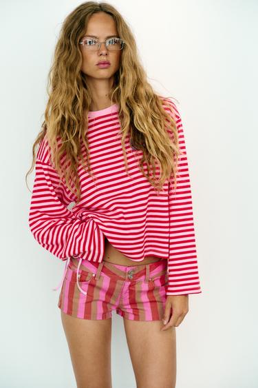 STRIPED T-SHIRT WITH SLOGAN - Pink by Zara