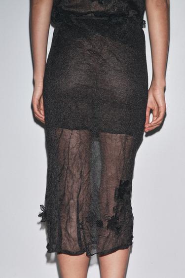 SEMI-SHEER STRUCTURED KNIT SKIRT - Black by Zara - Image 4