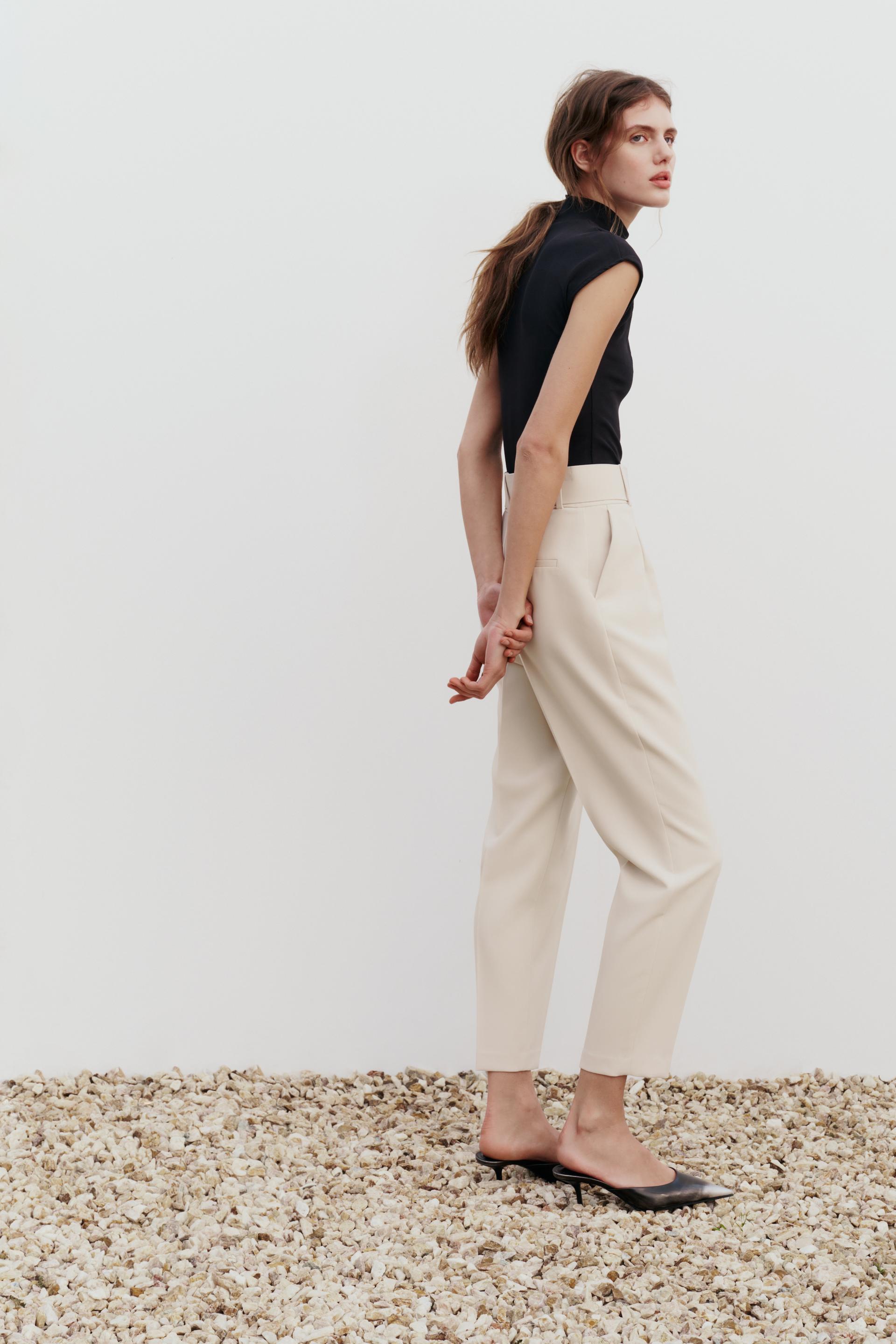 NWT Zara Chic High Waisted Fabric Coated Belt Pant Trousers Sz S