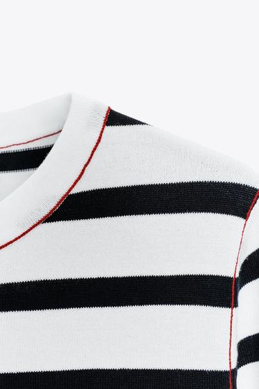 SHORT SLEEVE KNIT TOP WITH PIPED TRIMS - striped by Zara - Image 7