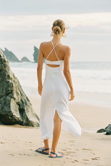 LINEN BLEND MIDI CORSET DRESS - White by Zara