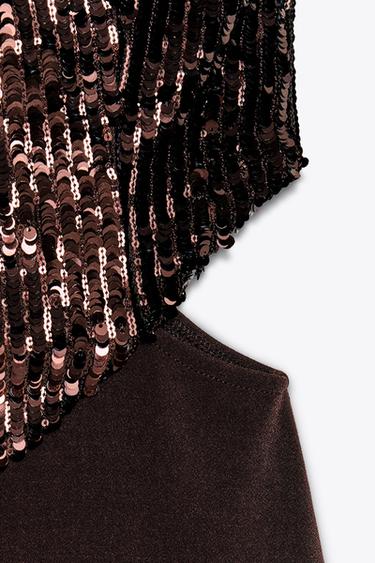 CONTRAST SEQUIN CUT-OUT DRESS - Brown by Zara - Image 8