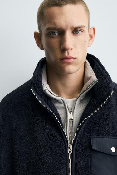 FAUX SHEARLING EFFECT JACKET WITH CONTRAST - Navy blue by Zara