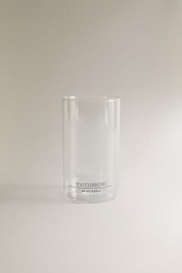 BOROSILICATE GLASS SLOGAN TOOTHBRUSH HOLDER - 990 by Zara