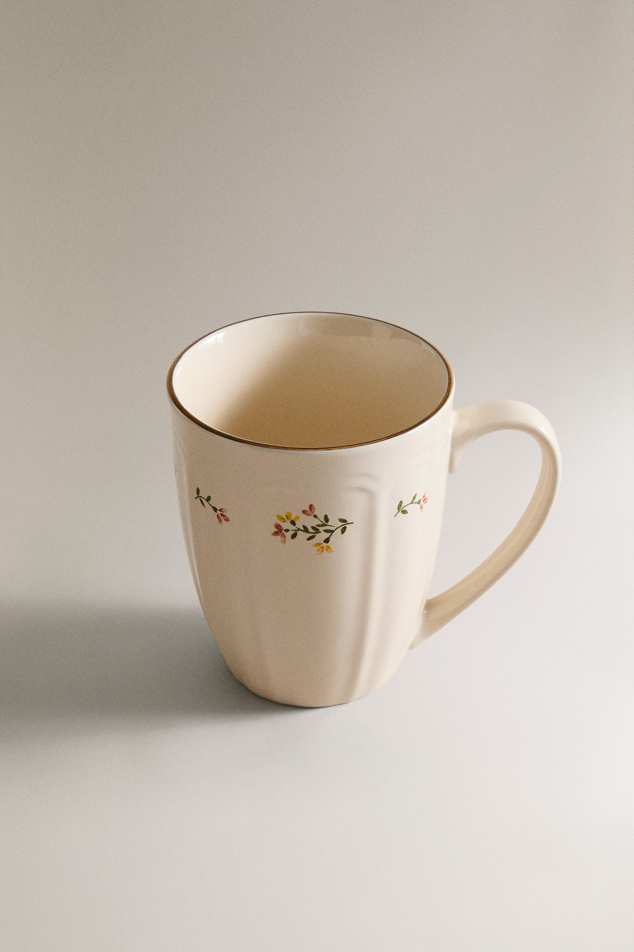 PORCELAIN MUG WITH FLORAL PRINT — Cream