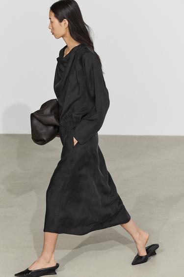Fluid midi dress with neck detail — Black 1