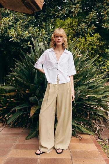 CAMISA MANGA CORTA CON LINO - Blanco de Zara