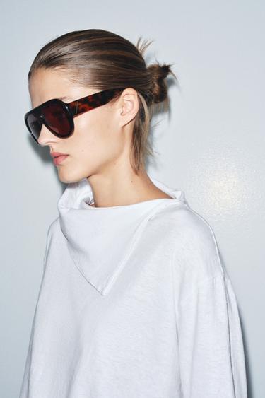 تيشيرت بأكمام طويلة وقصة وشاح - أبيض by Zara