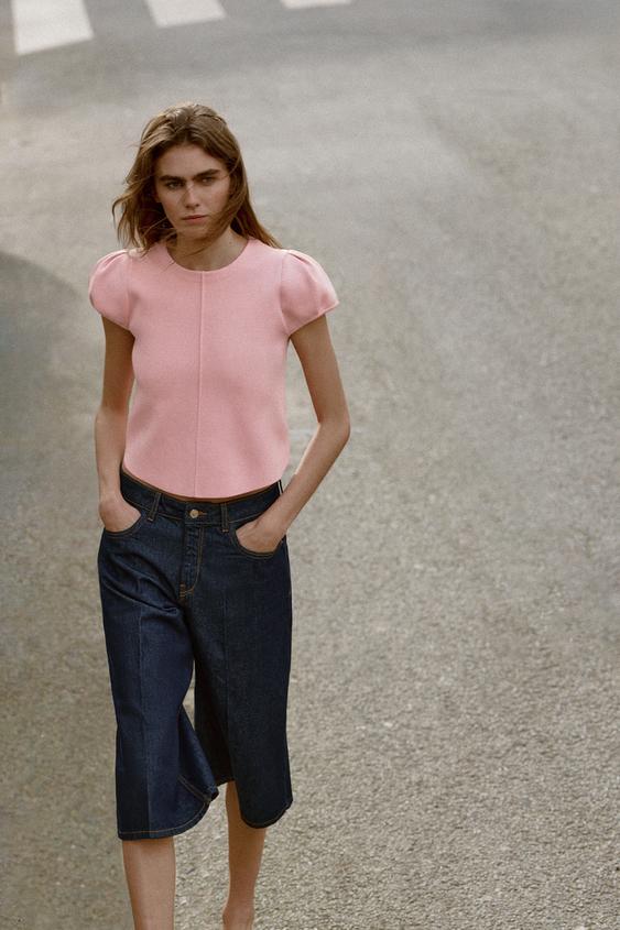 PUFF SHORT SLEEVE KNIT TOP