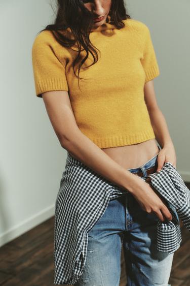 Zara MEKANI PLETENI DŽEMPER KRATKIH RUKAVA – senf