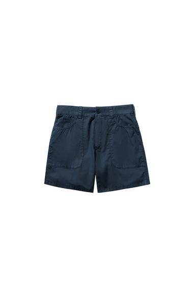 Zara WASHED COTTON BERMUDA SHORTS - Navy blue