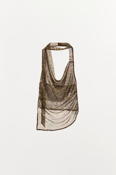 Neckholder-Top aus Tüll - Leopardenprint von Zara