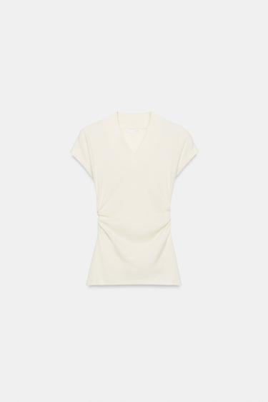 T-SHIRT DRAPÉ EN LIN - Écru de Zara - Image 6