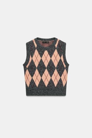 GILET EN MAILLE À LOSANGES - Gris grenat de Zara - Image 4