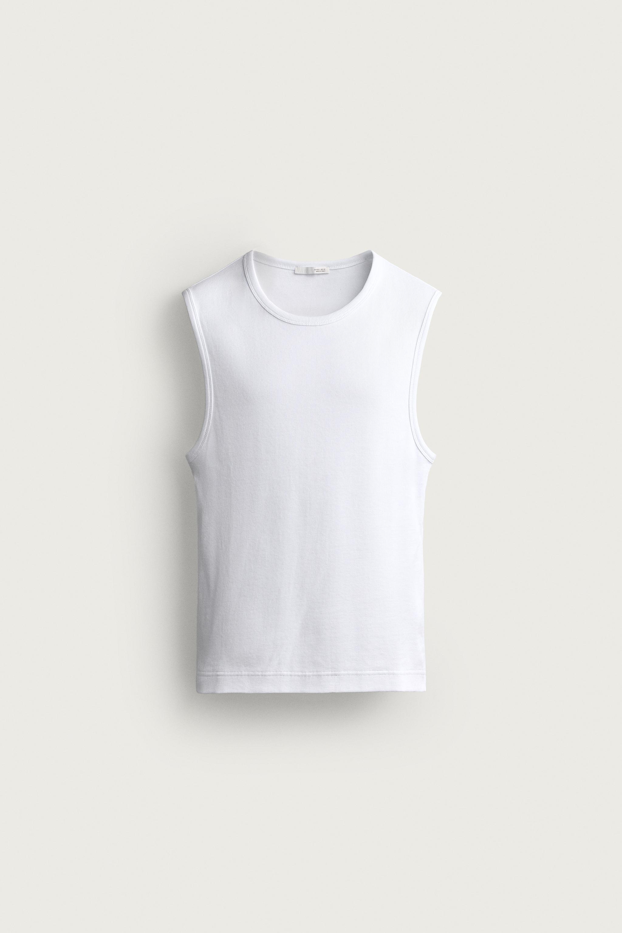 HIGH NECK RIBBED TANK TOP — White